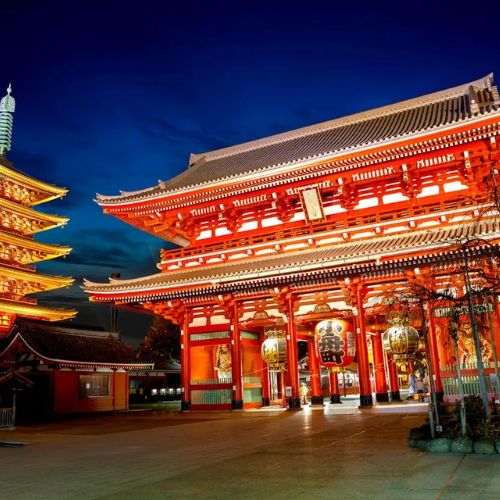 Templo Senso-ji em Asakusa com sua imponente porta Kaminarimon