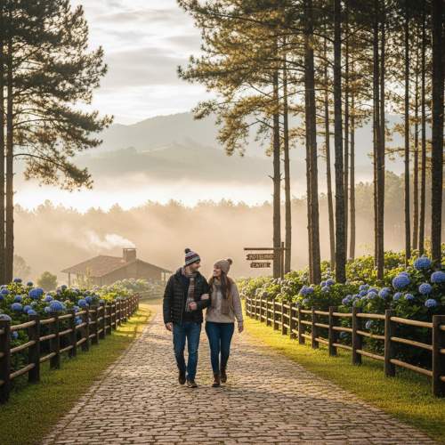 Casal em chalé com lareira acesa em Monte Verde.