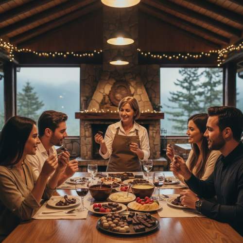 Jantar de fondue em restaurante típico de Monte Verde