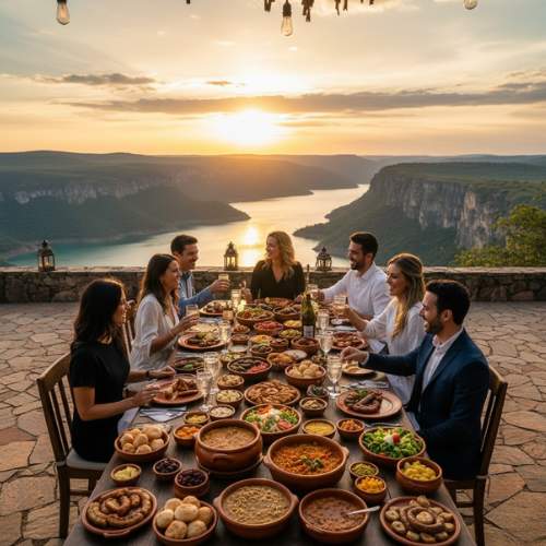 Prato mineiro em restaurante com vista para o Lago de Furnas.