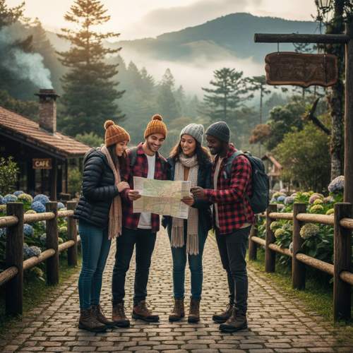 Casais desfrutando de trilha romântica em Monte Verde
